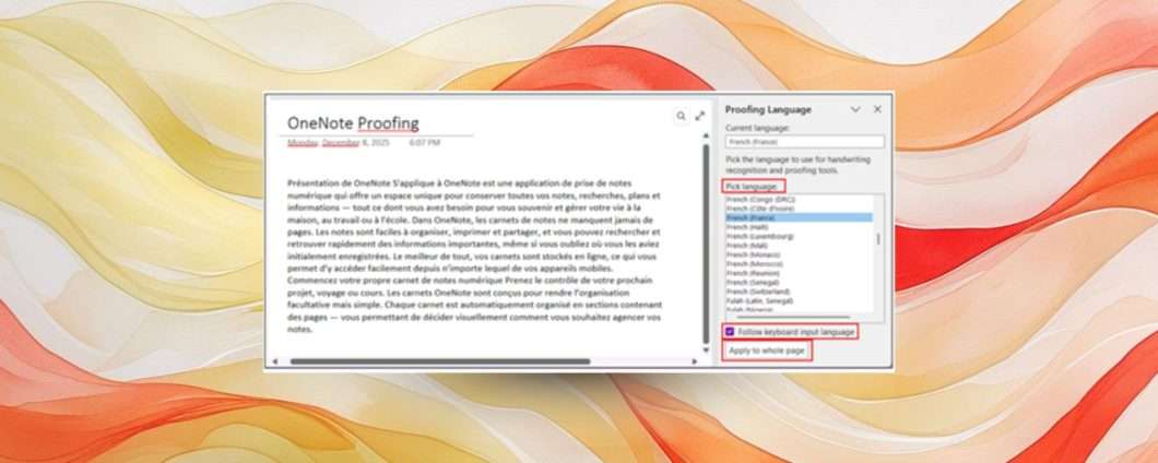 OneNote su Windows lascia scegliere la lingua di correzione