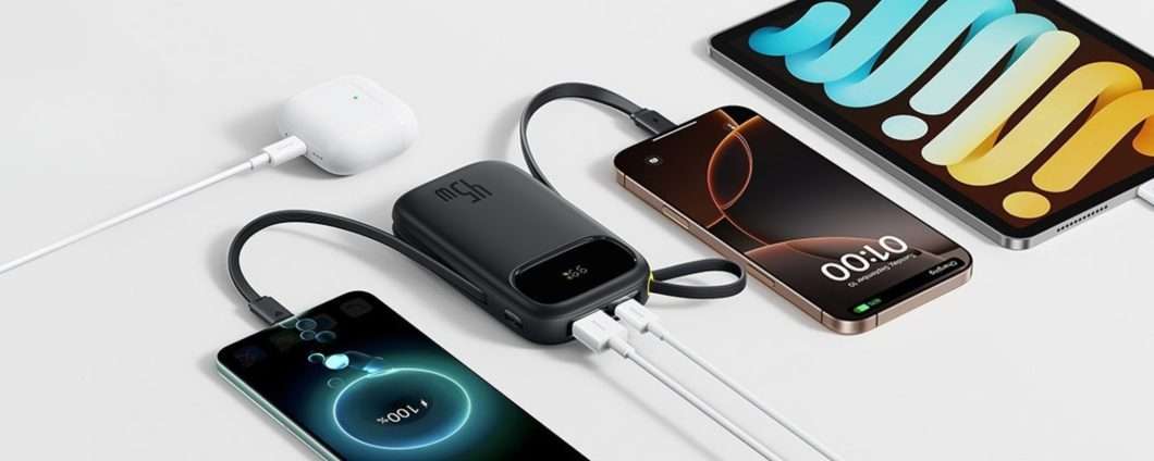 Ricarica ovunque nel formato tascabile: Power Bank da 45W con 2 cavi integrati