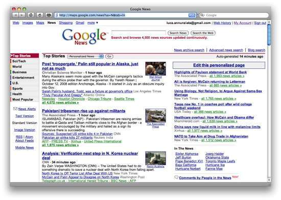 Google News servite attraverso Maps