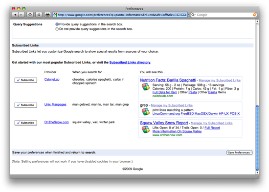 L'opzione Subscribed Links