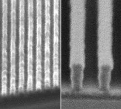 Record-small array of 29.9-nanometer-wide lines and equally sized spaces created by IBM scientists