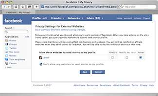 Il nuovo pannello preferenze di Beacon su Facebook