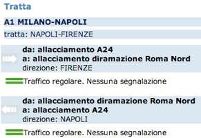 La situazione sulla diramazione Roma Nord secondo il sito di Autostrade SPA