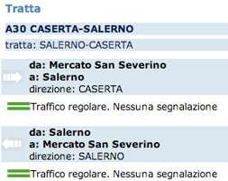 La situazione al casello di Salerno della A30 secondo il sito di Autostrade SPA