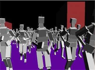 Modello tridimensionale di una folla in fuga