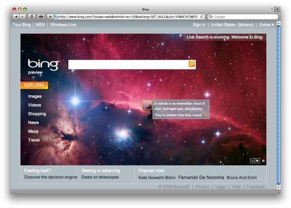La nuova homepage di Bing
