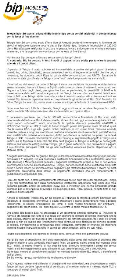 il secondo comunicato Bip