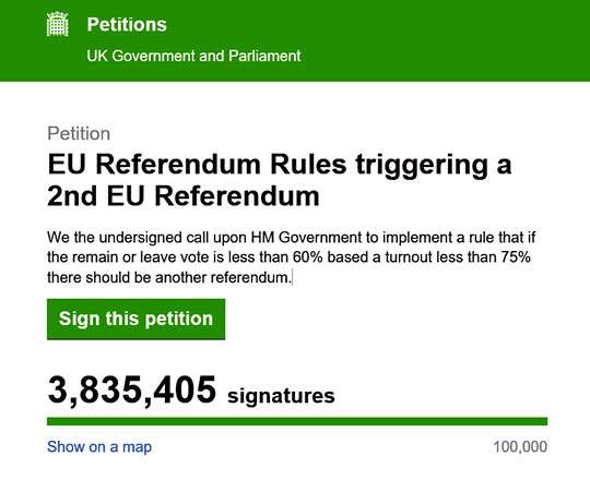 La petizione per ripetere il referendum che ha sancito la brexit