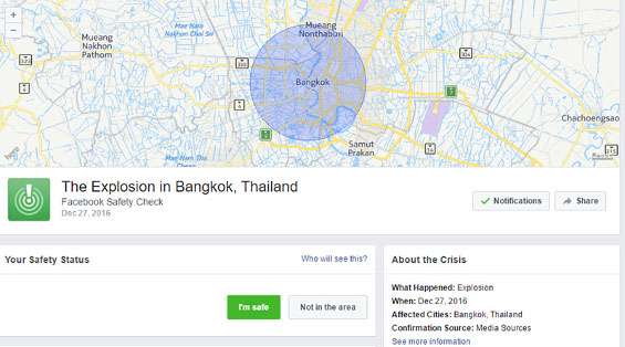 Facebook Safety Check a Bangkok