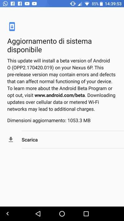 aggiornamento Android O