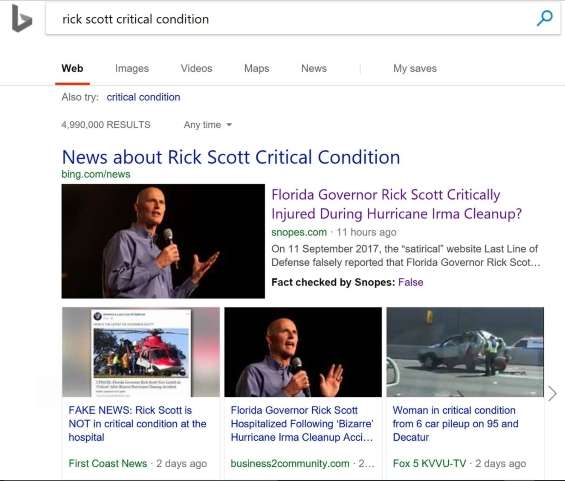 Bing, caccia alle notizie false esempio