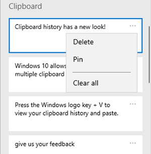 Windows 10 19H1: Clipboard History
