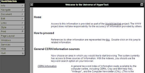 Il browser WorldWideWeb del CERN