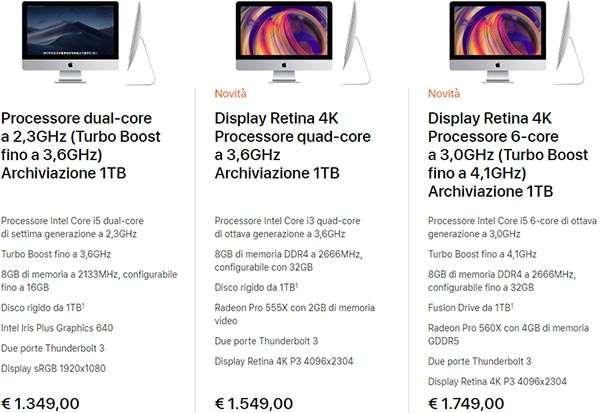 Apple iMac da 21,5 pollici: specifiche e prezzi