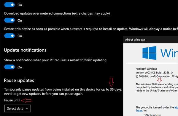 La funzionalità che consente di mettere in pausa gli aggiornamenti di Windows 10 Home per 35 giorni
