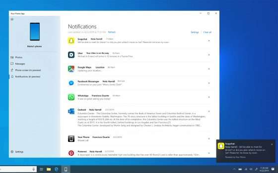 Windows 10 porta le notifiche Android sul PC