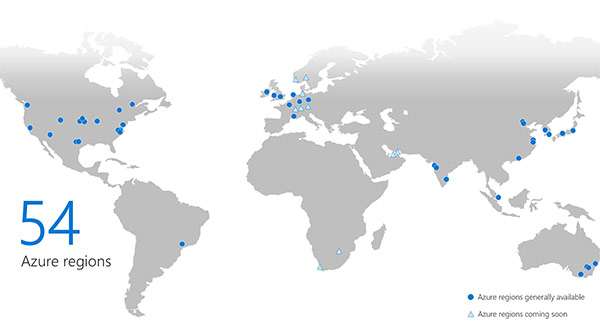 La distribuzione dei data center Azure nel mondo