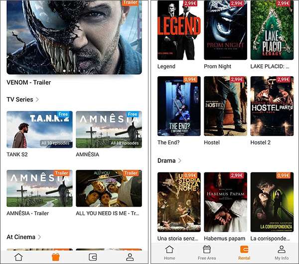 Screenshot per l'interfaccia dell'app Huawei Video