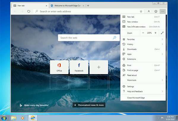 La versione del browser Edge basata su Chromium per Windows 7