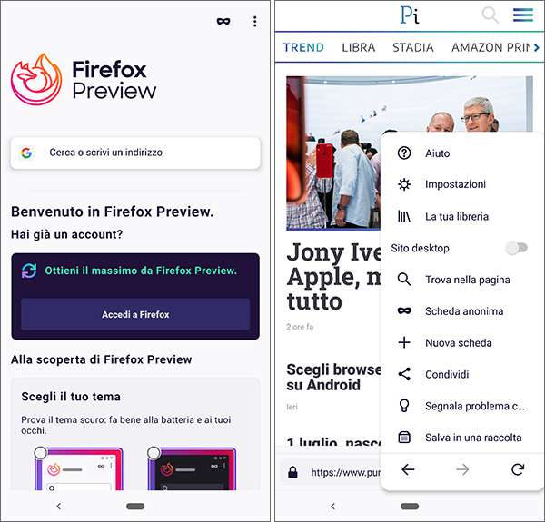 Screenshot per Firefox Preview su Android