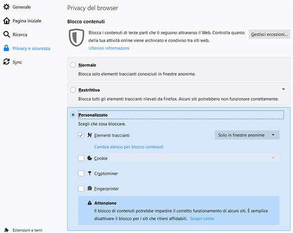 Firefox: Enhanced Tracking Protection