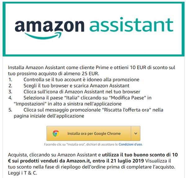 La promo di Amazon Assistant