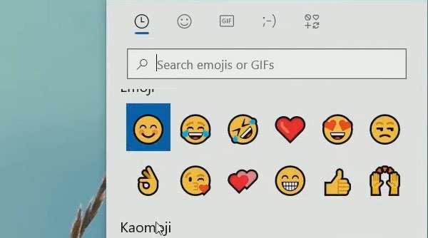 Il nuovo picker di Windows 10 per emoji e GIF