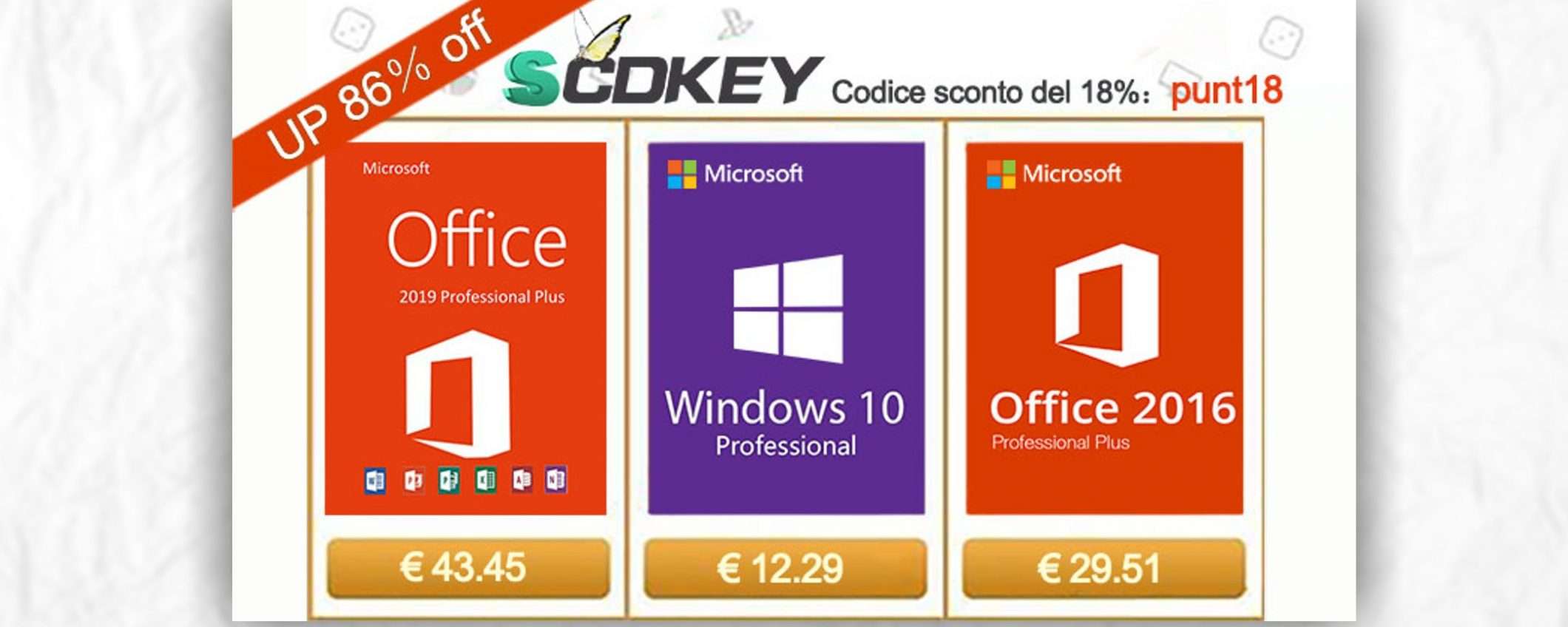 SCDKey: Windows 10 Pro 12€, Office 2019 Pro Plus 43€