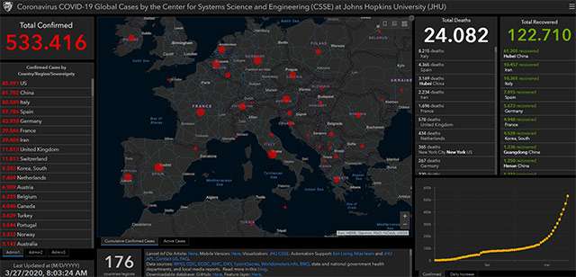 La mappa del contagio da COVID-19 aggiornata al 27-03-2020