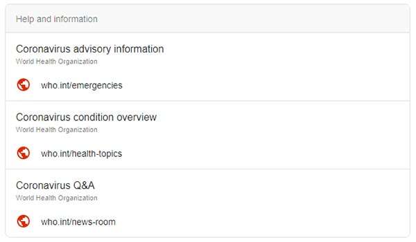 Le fonti autorevoli suggerite da Google per informarsi sul coronavirus