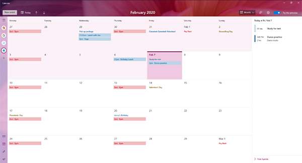 La nuova app Calendario di Windows 10