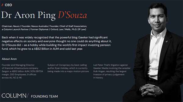 Aron Ping D'Souza, CEO di Column