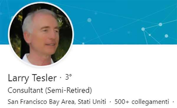 Il profilo di Larry Tesler su LinkedIn