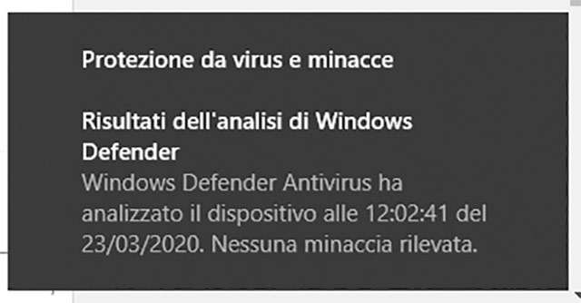 Windows Defender: scansione eseguita correttamente
