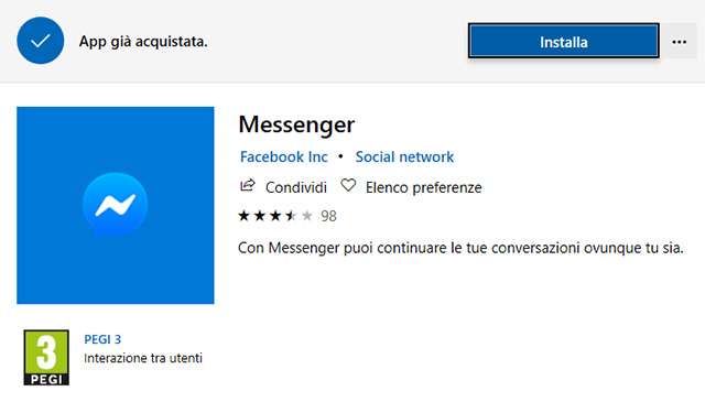 L'app di Messenger su Microsoft Store