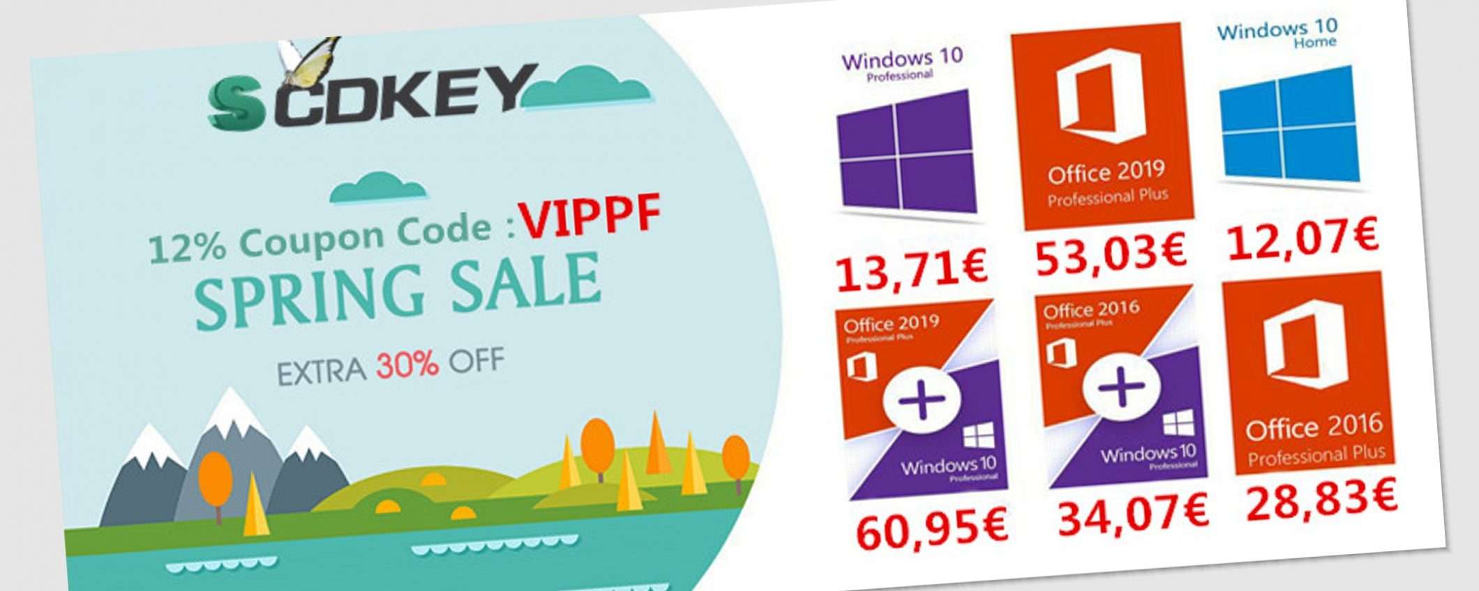 SCDKey Spring Sale: Windows 10 Pro 13€, Office 2016 28€