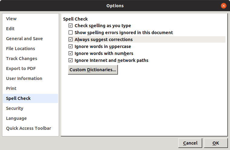 Spell Check selezione WPS Office