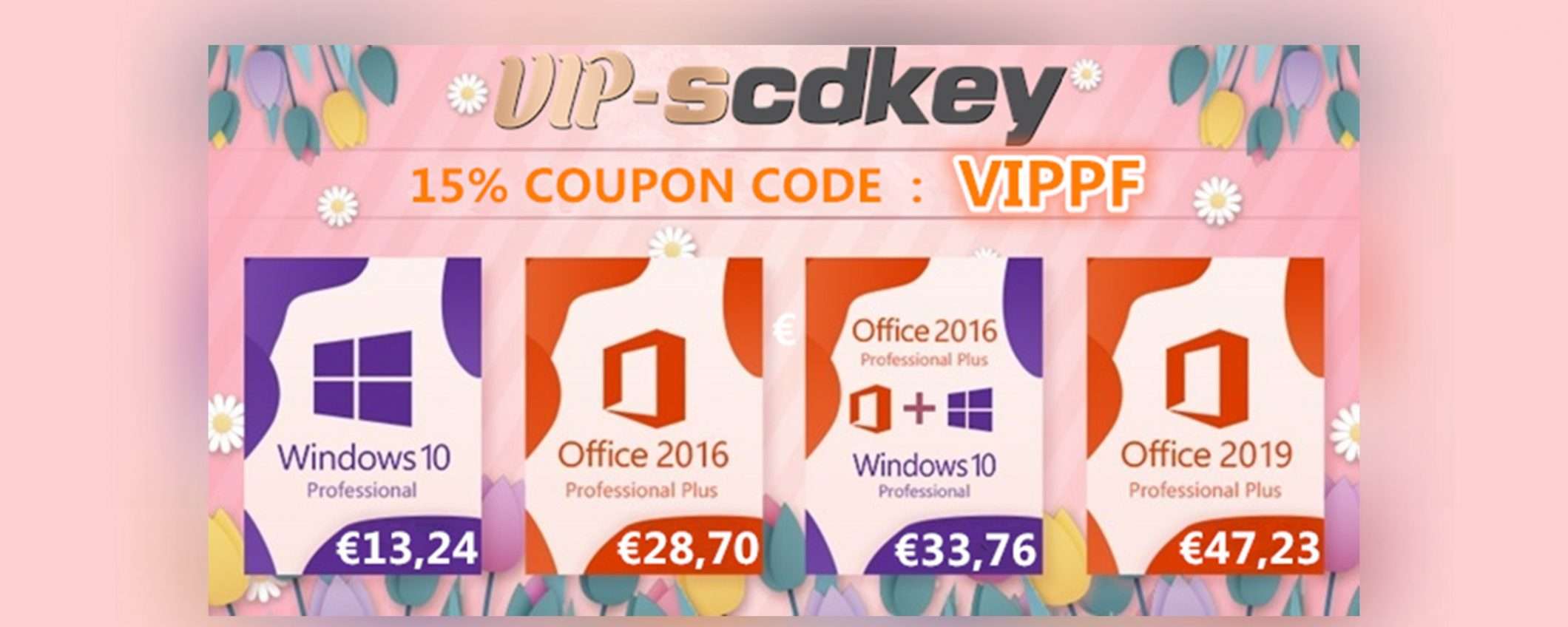 VIP-SCDKey, è primavera: Windows 10 PRO €13, Office 2016 €28