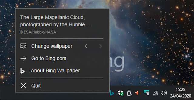 Le opzioni di Bing Wallpaper