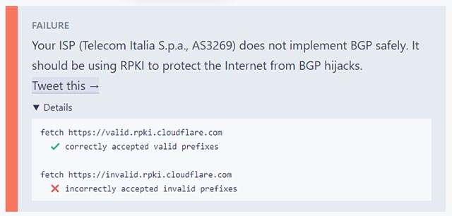 Il feedback ricevuto dal sito Is BGP safe yet?