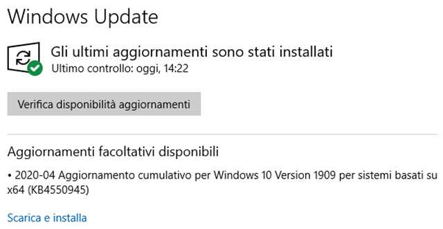 L'aggiornamento KB4550945 (build 18363.815) per Windows 10