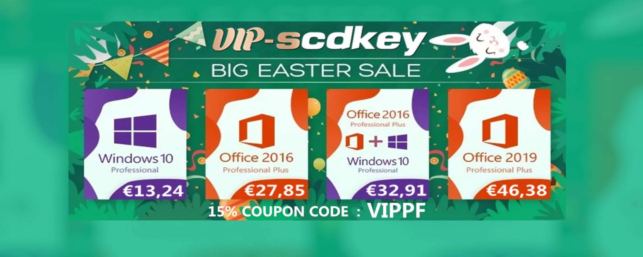VIP-SCDKey offerte di Pasqua: Windows 10 Pro 13€, Office 2016 27€