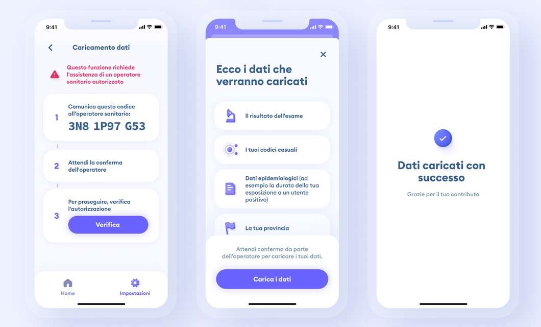 Immuni: l'interfaccia
