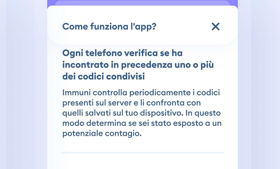 Immuni: l'interfaccia