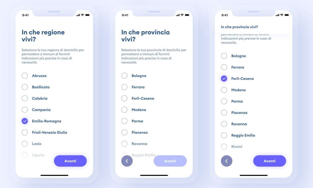 Immuni: l'interfaccia