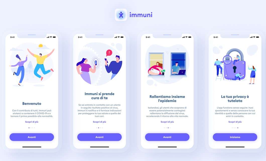 Immuni: l'interfaccia