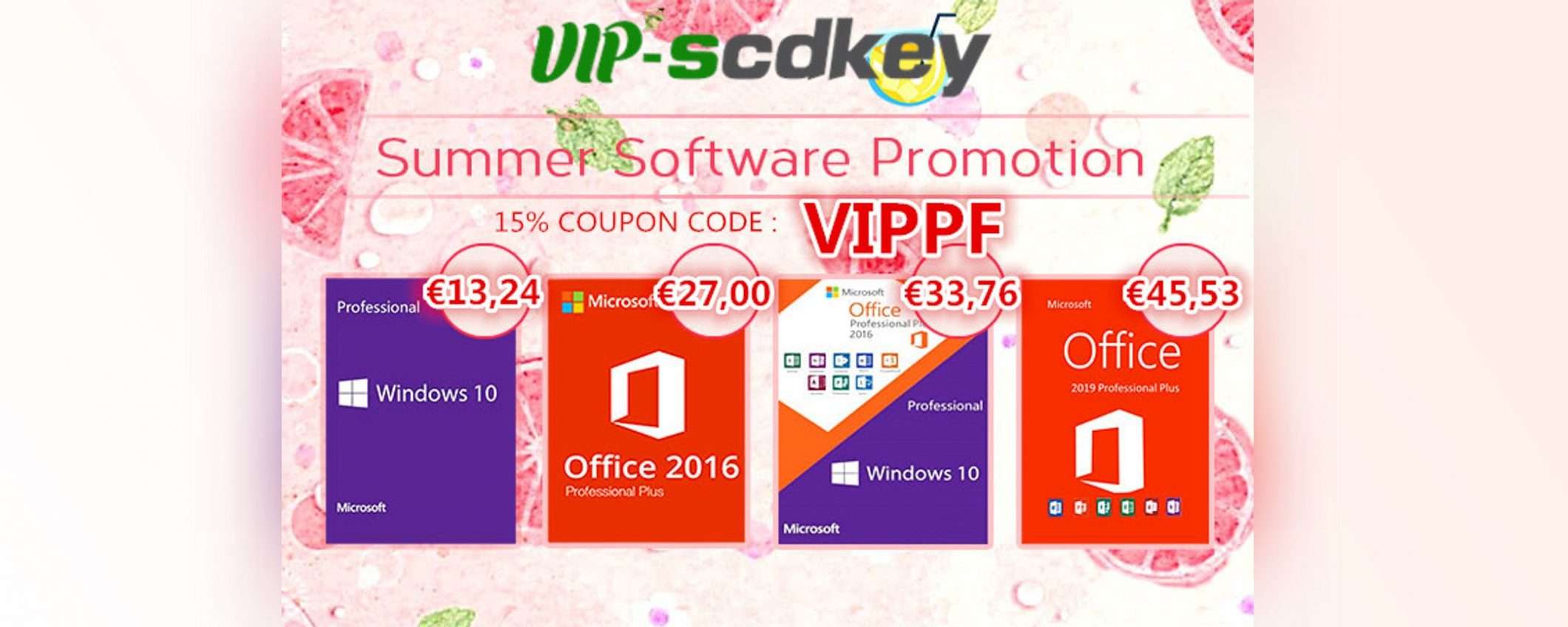 VIP-SCDkey offerte d'Estate: Windows 10 PRO €13, Office 2016 €27