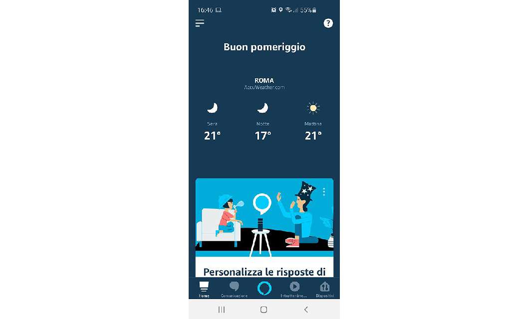 1. Avvia l'app Alexa e tocca l'icona in alto a sinistra