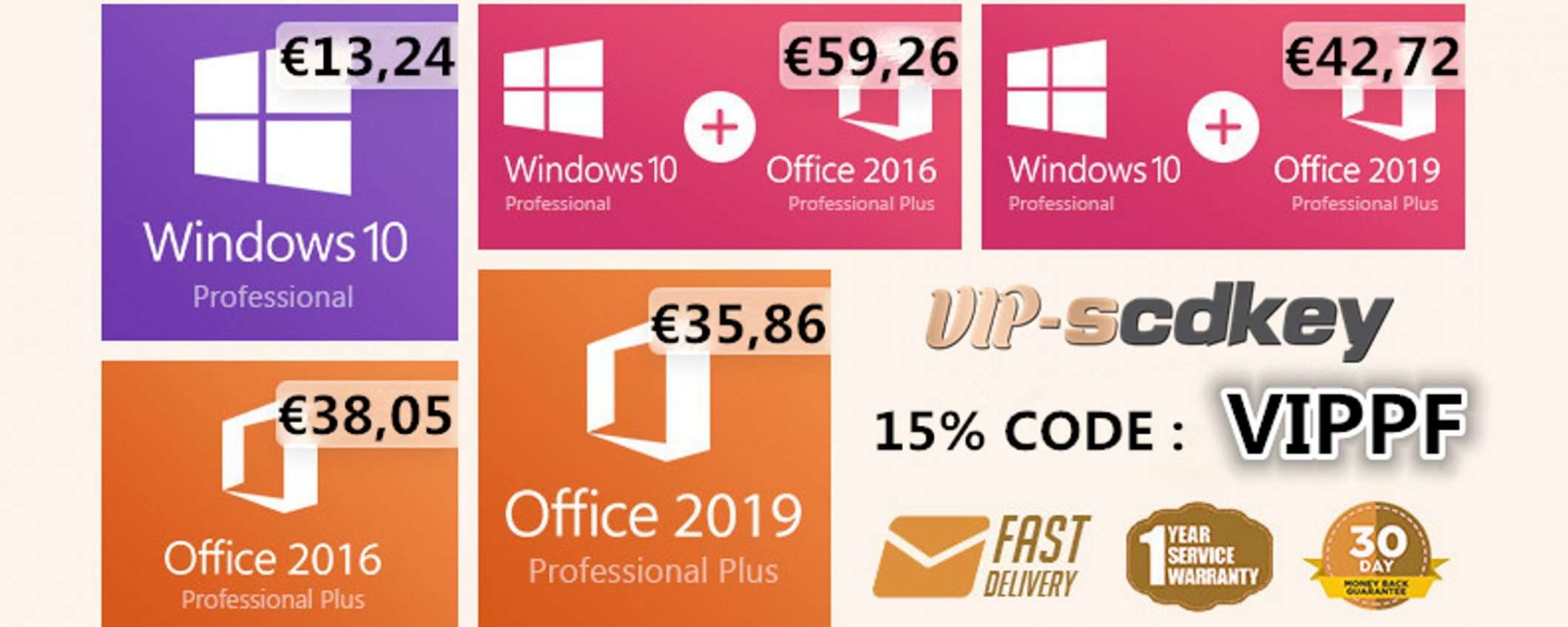 VIP-scdkey Summer Sale: Windows 10 PRO OEM €13, Office 2019 €35
