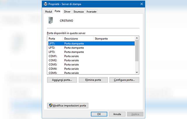 Windows 10: Proprietà, Server di stampa